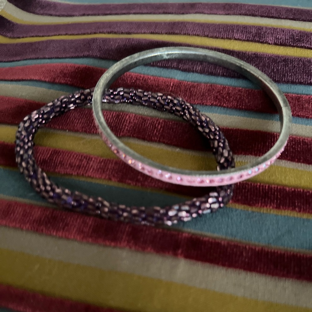 Pink Rhinestone & Fabric Bracelets - 2ct - Picture 3 of 4